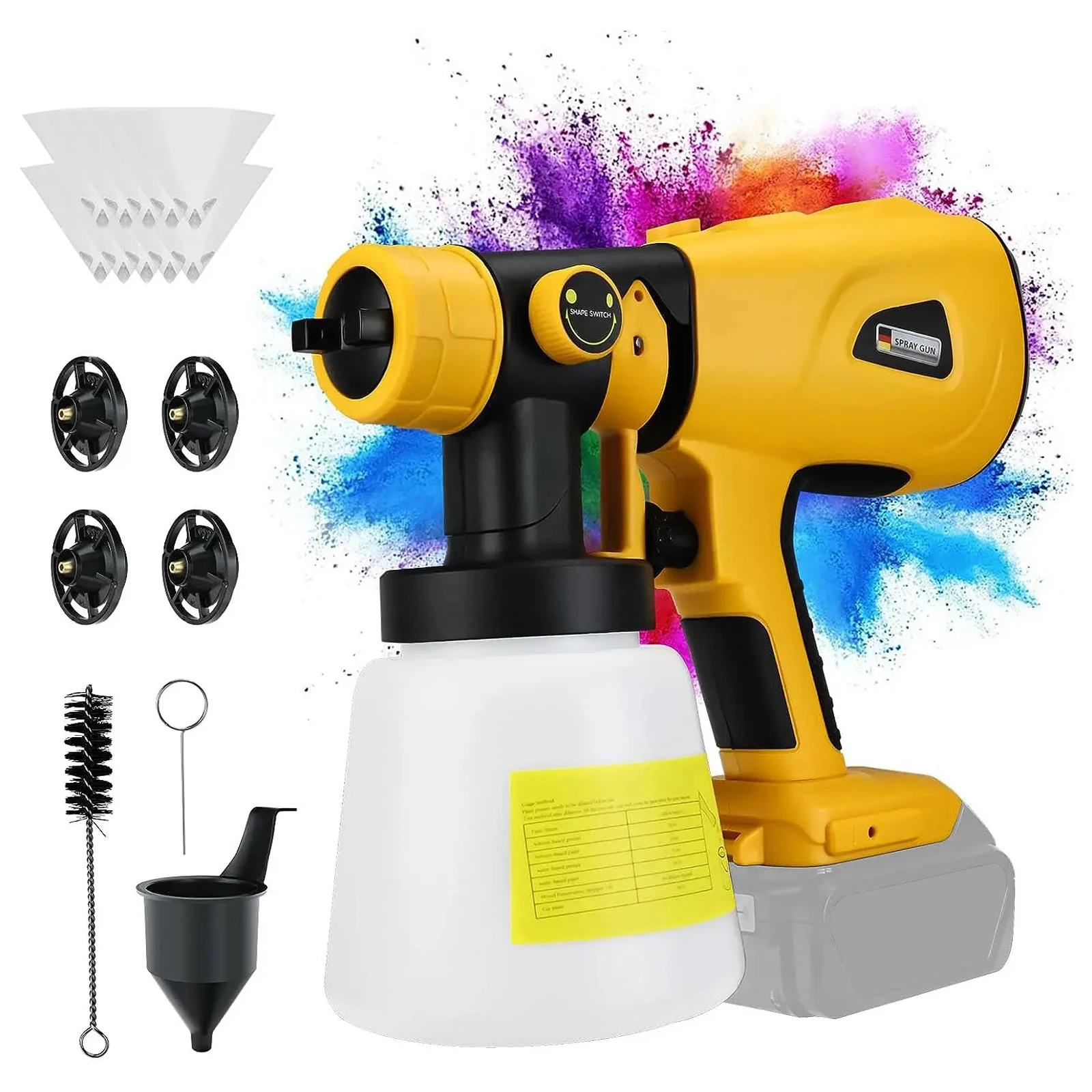 

1000ML Cordless Paint Sprayer for Dewalt 20V Battery 200W HVLP Electric Spray Gun House Furniture Paint Gun (No Battery)
