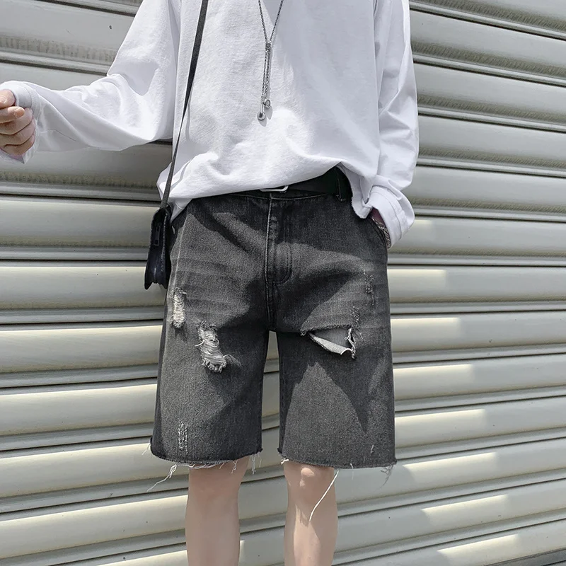 

Summer Jeans Shorts Mens Fashion Ripped Hole Denim Short Jean Male Half Length Streetwear Casual Trousers Black/Blue