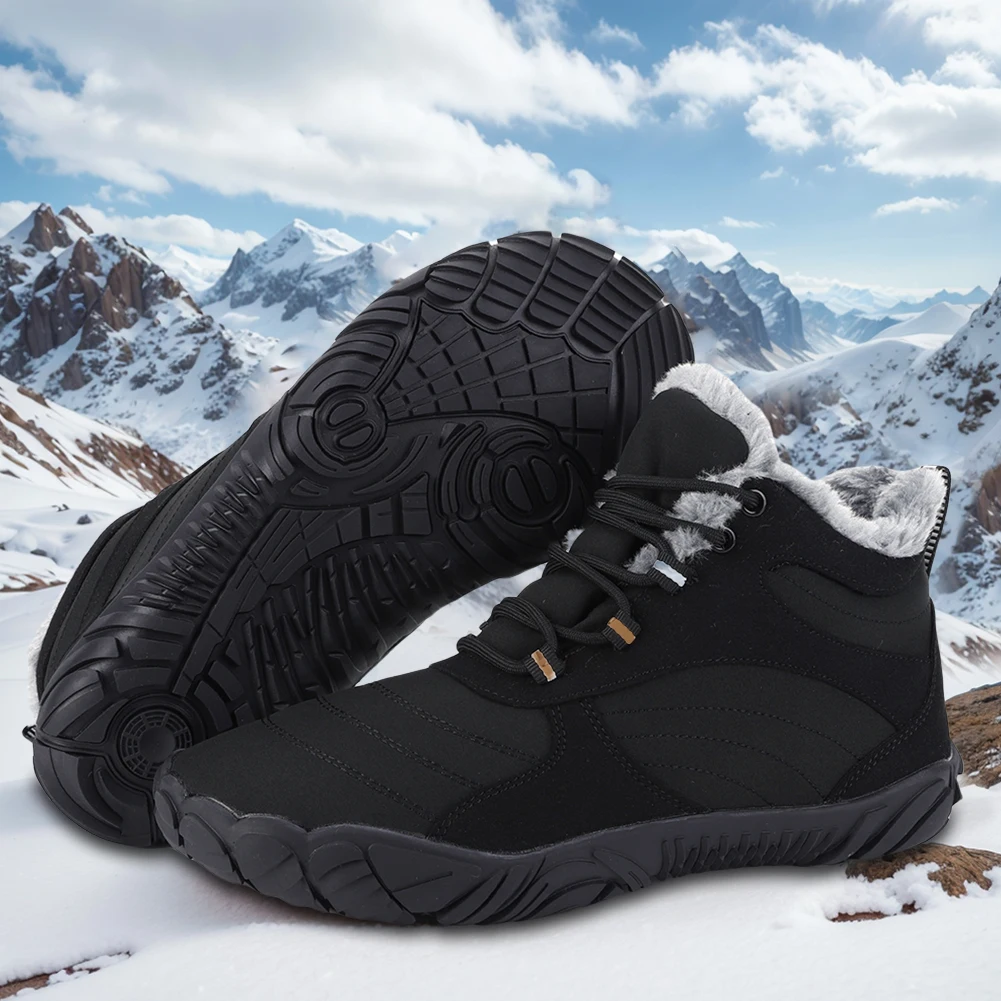 Winter Plush Boots Wide Toe Box Barefoot Shoes Waterproof Outdoor Trekking Shoes Minimalist Ankle Boots for Travel Climbing