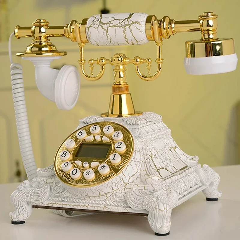 Retro Corded Telephone, Marble Brushed Desktop Lindline Phone, Rotary / Buttons Dial, Caller ID, Backlight for Home/Hotel/Office