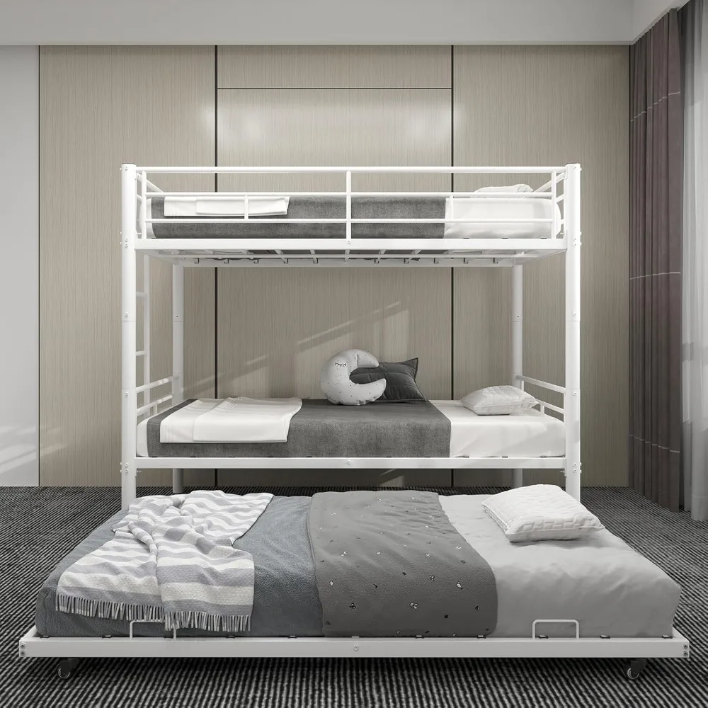 سرير مزدوج بطابقين عالي التحمل مع سلم دولاب وجانبي، سرير بطابقين قابل للتحويل مع قضبان أمان للنوم الآمن #4