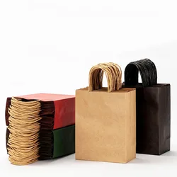 10Pcs Custom Small & Large White Brown Kraft Paper Bags With Handles For Festival Shopping Store Party Gift Business Package