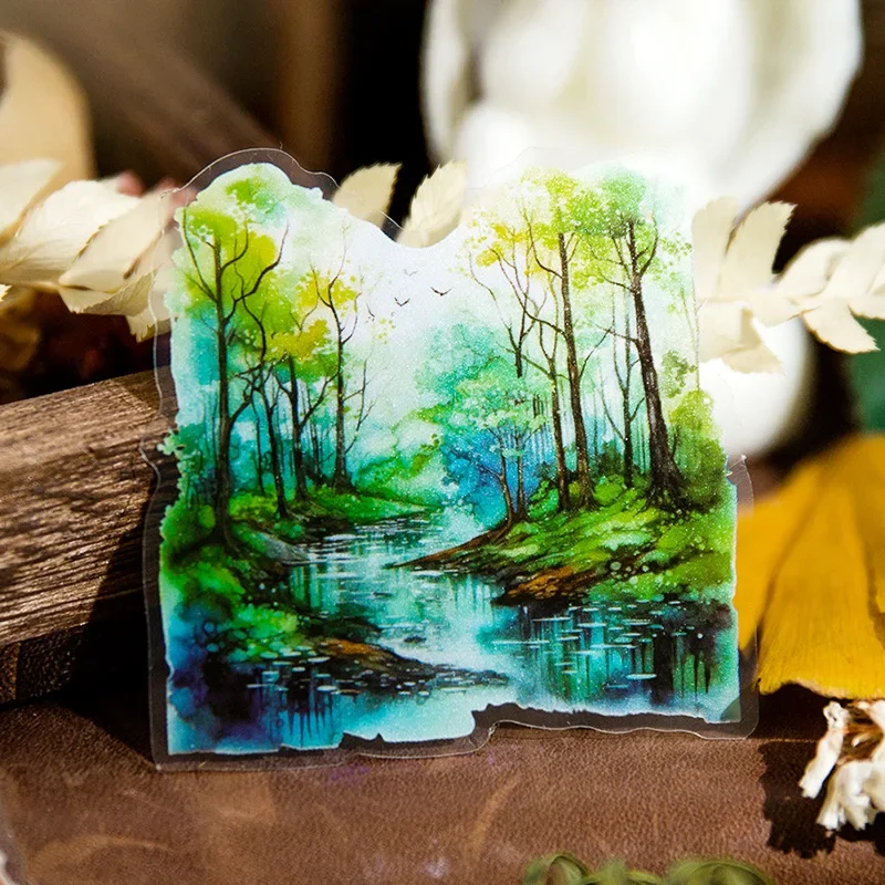 30pcs/bag Transparent Stickers Bag Twilight Forest Series Art Landscape Scrapbook Junk Journal Diary Decorative Collages