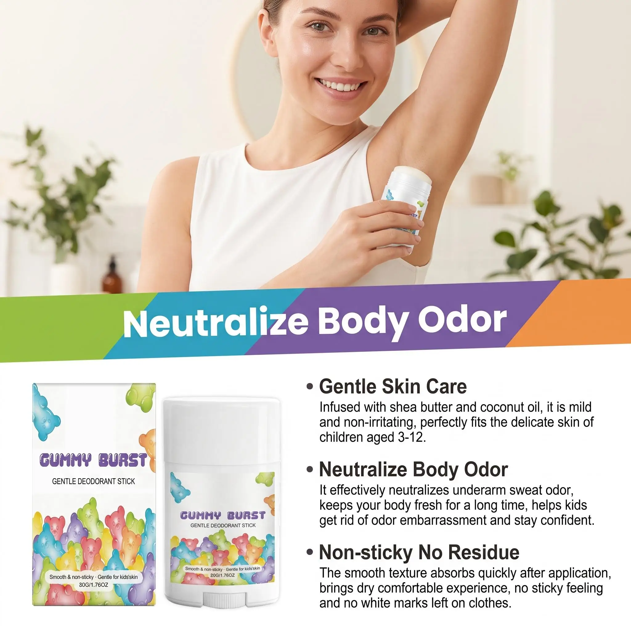 Natürliches Deodorant für Kinder und Jugendliche mit empfindlicher Haut, 24-Stunden-Schutz, beseitigt Schweißgeruch, Sommer, Outdoor-Sport, Reise-Deodorant – Detail 11