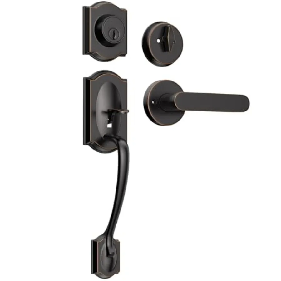 

Front Door Handle and Deadbolt Set, Front Door Lock Set, Entry Door Handleset Adjustable Bottom, Exterior Door Lock Set, Revers