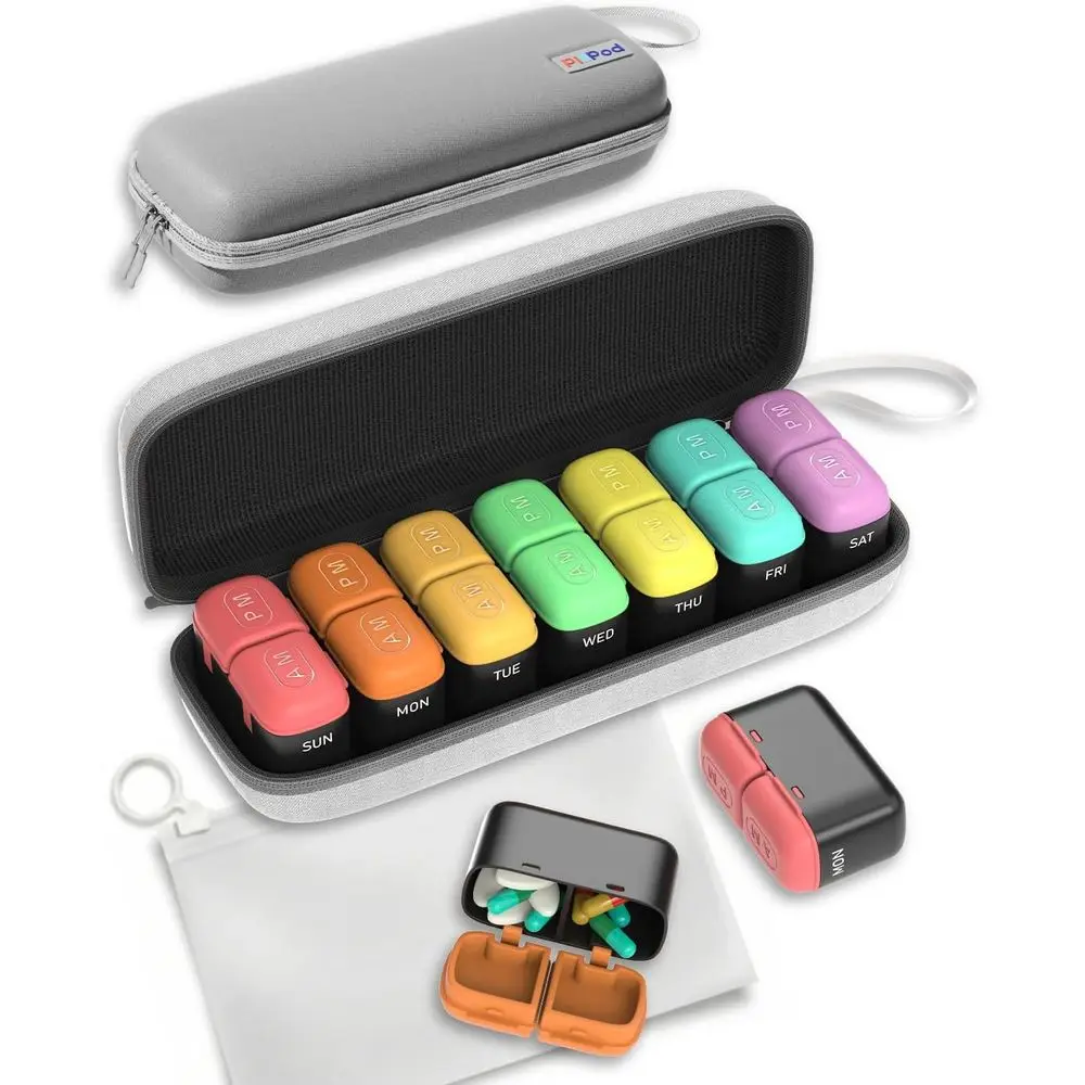 7-Day Travel Pill Organizer with Moisture-Proof Silicone Lid, AM/PM Pill Case for Daily Medication and Supplements
