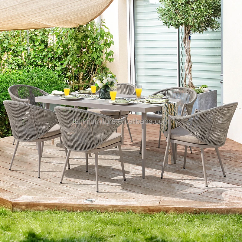 #Outdoor Rope Weaving Tables And Chairs Villa Leisure All-weather Waterproof And Sunscreen Patio Hotel Garden Aluminum Alloy
