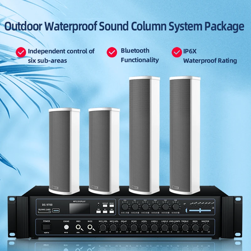 3RD DREAM Commercial Outdoor Sound System 6 Zone Mixing Amplifier Waterproof Rust-proof Column Speakers 1 Year Warranty For Park