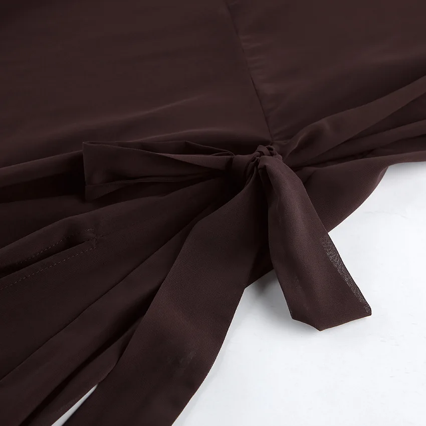 Sexy Braunes Transparentes Maxikleid Damen Langarm Seitenschlitz Langes Kleid Elegantes Mesh Bodycon Kleid Party Clubwear Strand Cover-Up