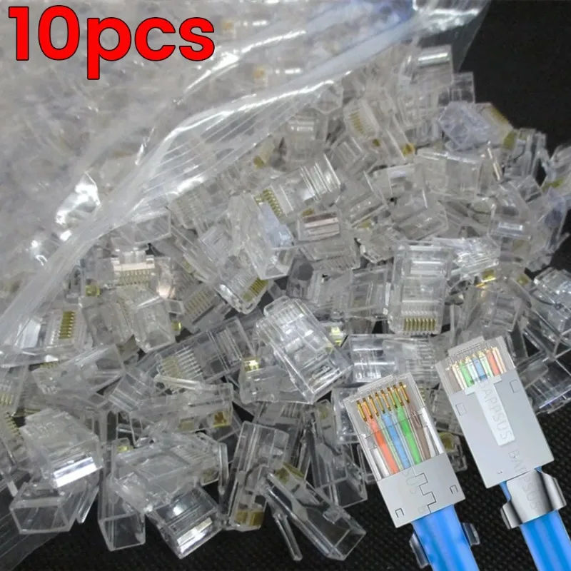 10/1Pcs RJ45 Shielded Connector CAT7 CAT6 CAT5 NOT Pass Through Modular Plug Network Gold Plated Ethernet Cable End 8P8C Crimp