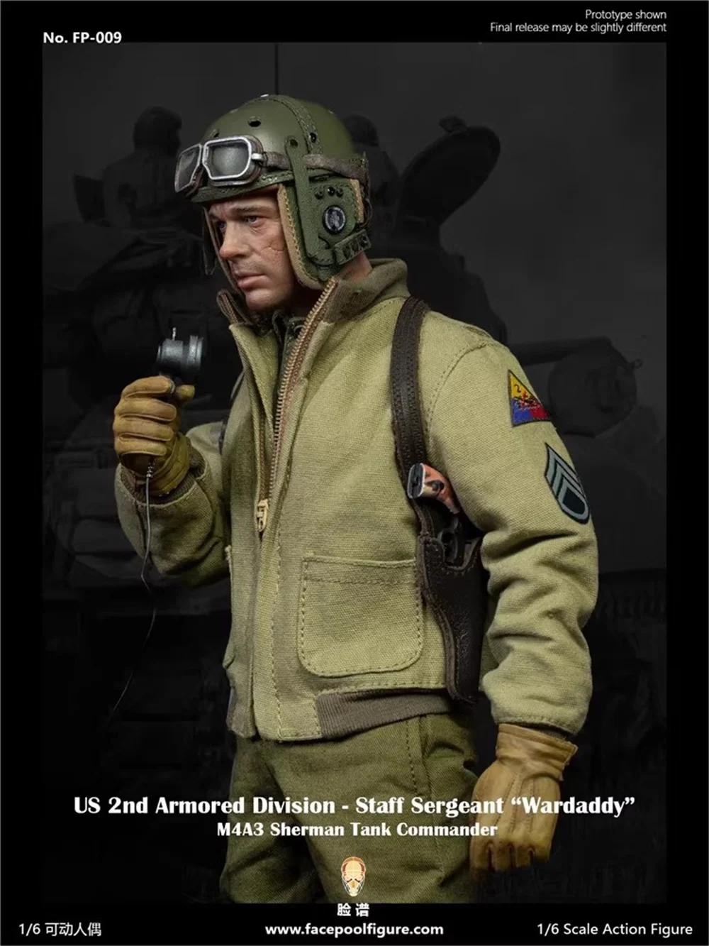1/6 Facepoolfigur FP009 FP009A US. WWII Commander Tank Brad Pitt Komplettset bewegliche Actionfigur 12" Geschenk für Fans sammeln