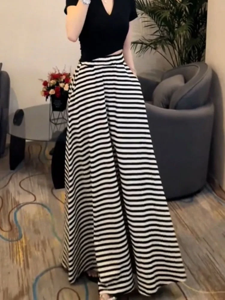 

Женская летняя юбка с высокой талией, драпировкой и полосками, в корейском стиле, повседневная, для офиса, облегающая фигуру