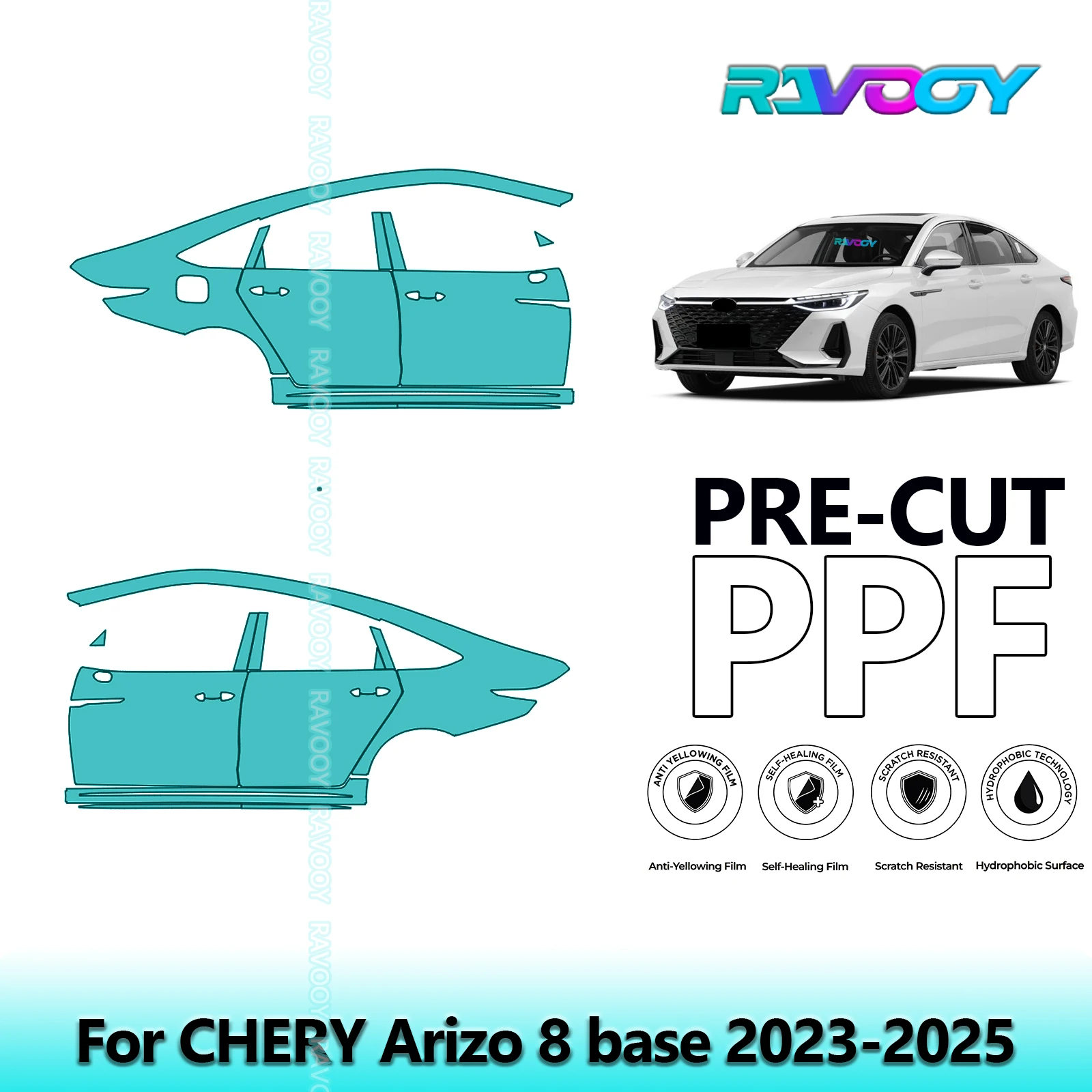 

For CHERY Arizo 8 base 2023-2025 8.5mil Clear Matte Pre-Cut PPF Door & A/B Pillar Kit TPU Paint Protection Film Set