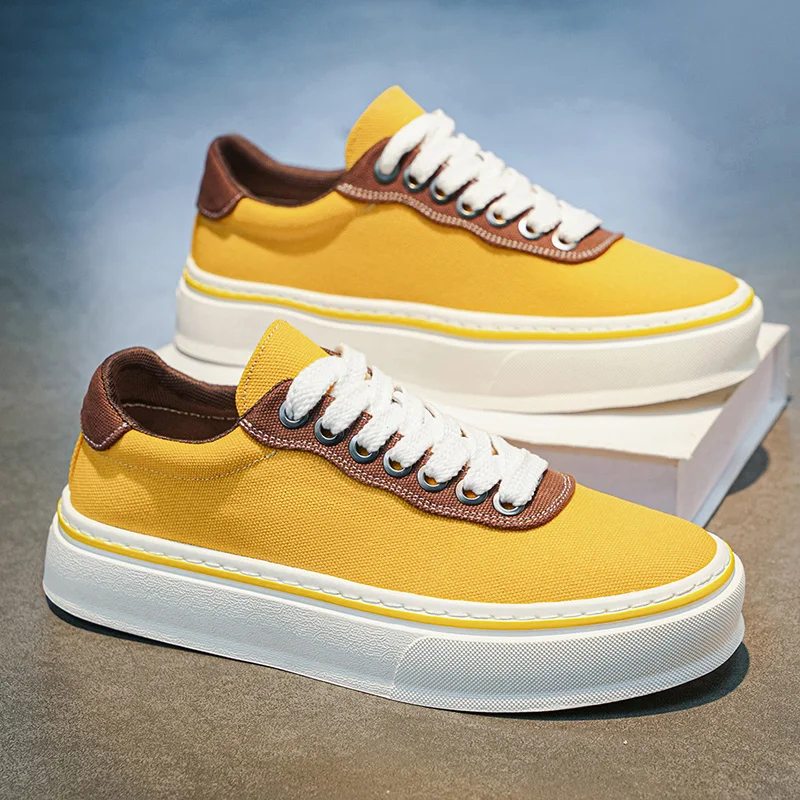 Men's Canvas Shoes Casual Breathable Cloth Surface All-Match Thick Bottom Anti-Slip Original Sport White Trendy Shoes