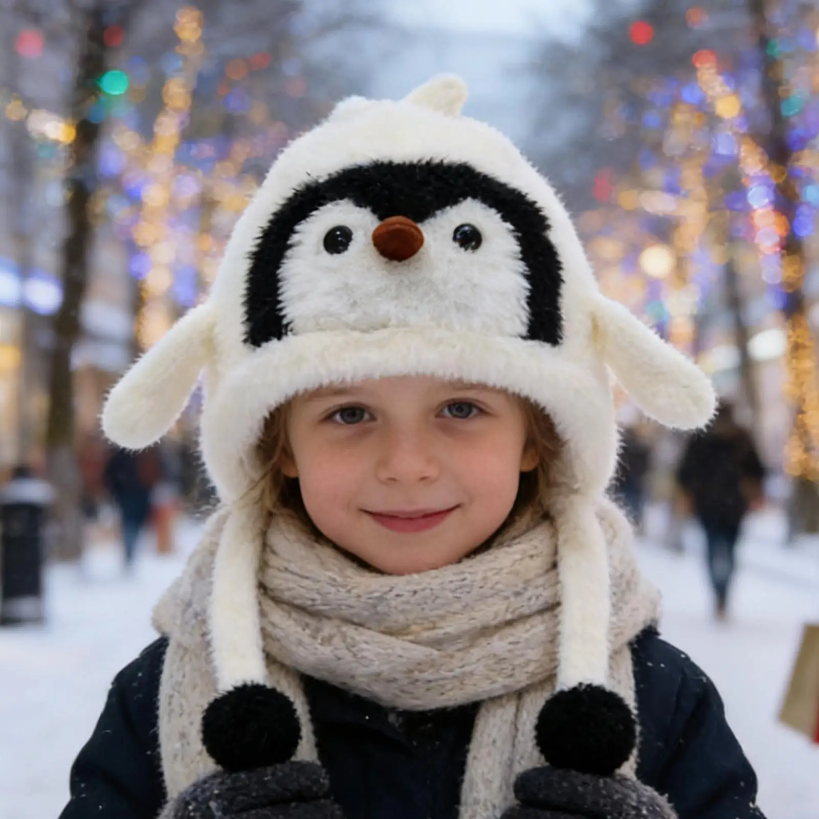 Animal Hat Costume Penguin Soft Beanie Winter Hat With Ear Flaps For Girls Boys Kids Vacation Fishing Camping