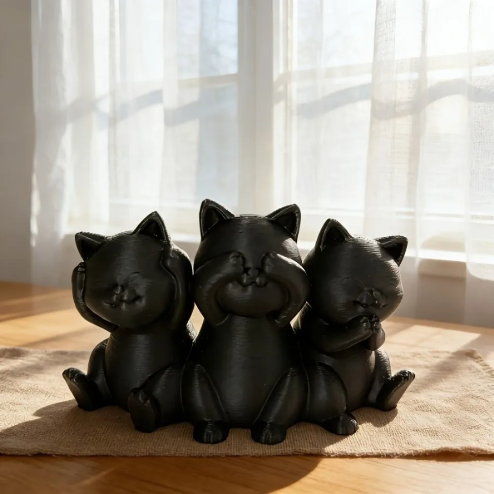 

Cute Cartoon Desktop Cat Decorations Creative Funny Decorative Animals Statues 3D Printed Three Cat Statues Home Decoration