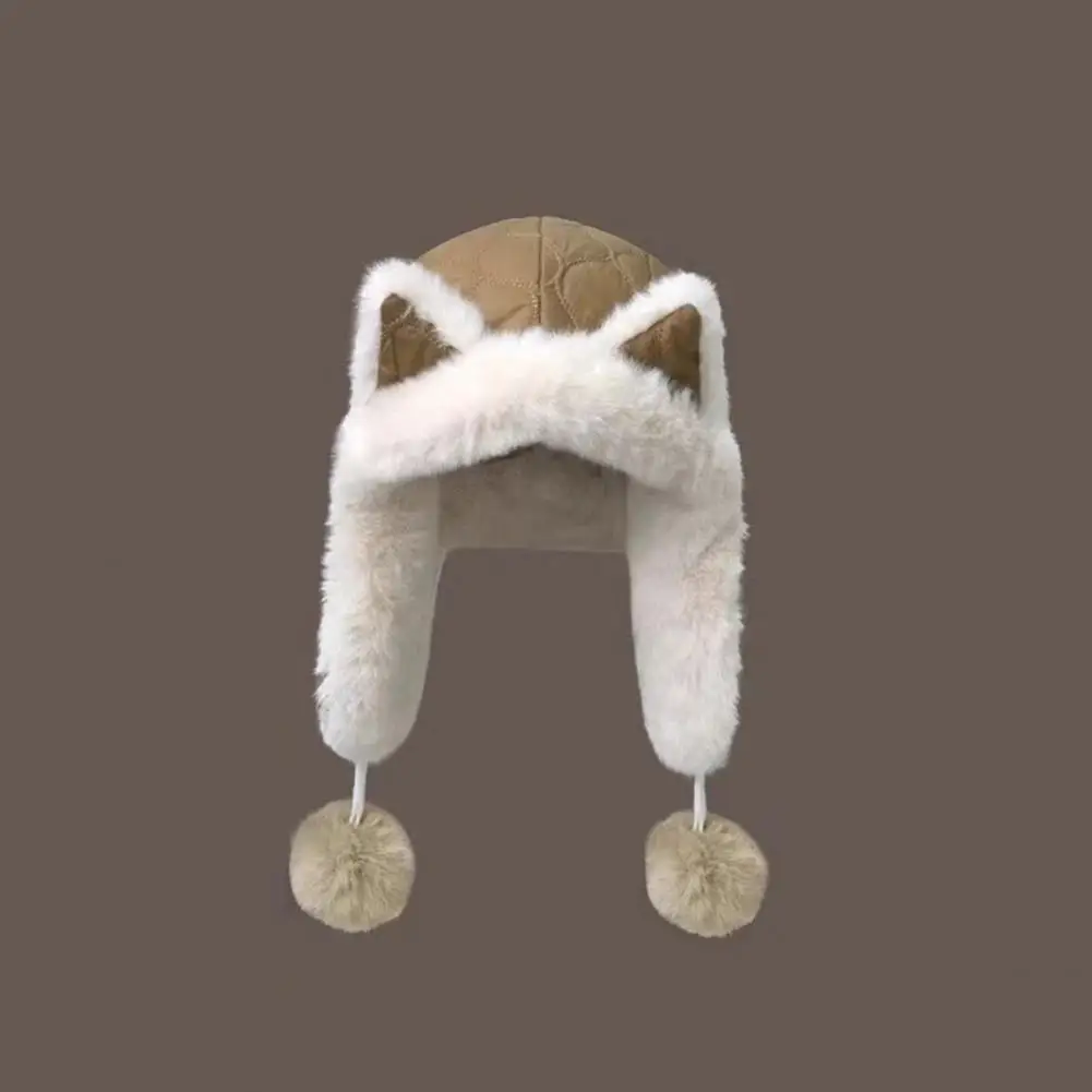 Soft Hat Soft Plush Lei Feng Hat with Fox Ear Design Warm Imitation Rex Rabbit Fur Velvet Lining Adjustable Elastic Fit Riding