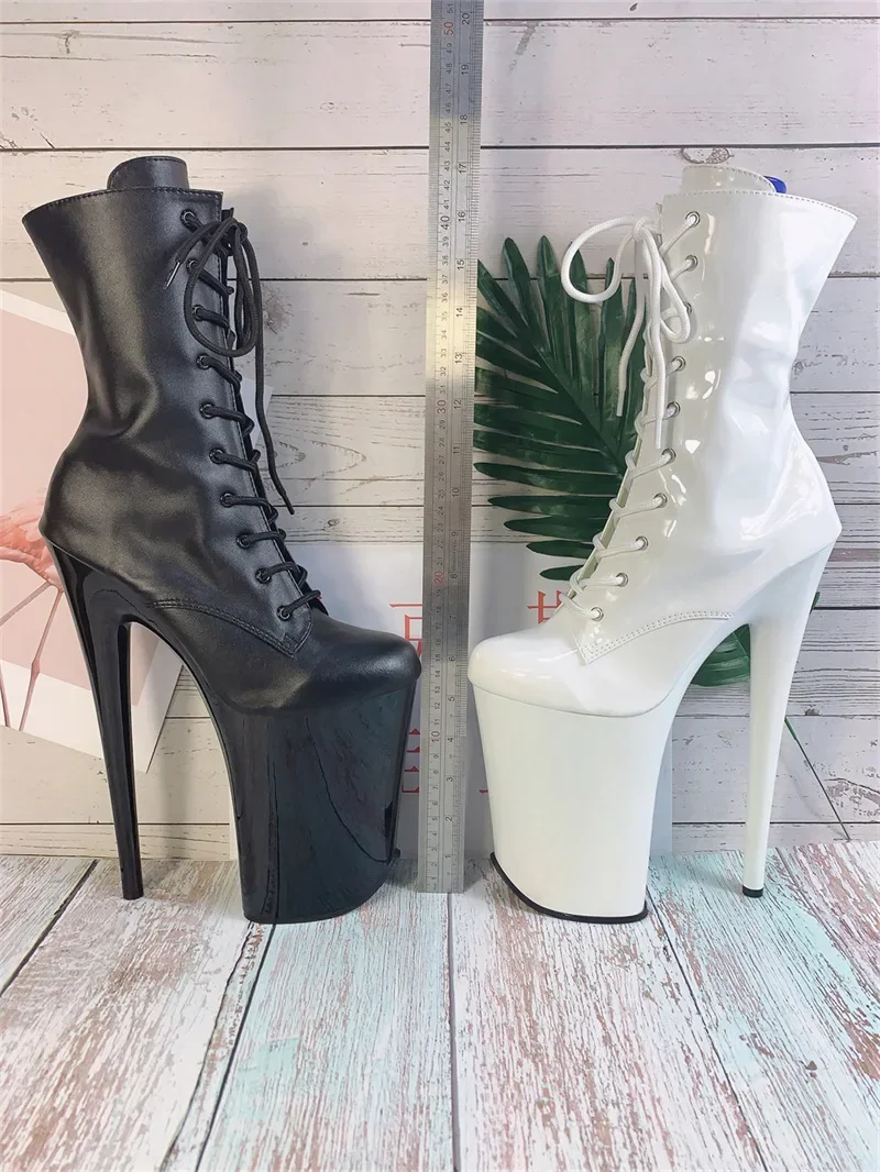 New Design Sexy Extreme Heel Shoes Erotic Lap Black Dancing Ankle Boots Patent Leather 23CM Stripper Heels Shoe for Party Club