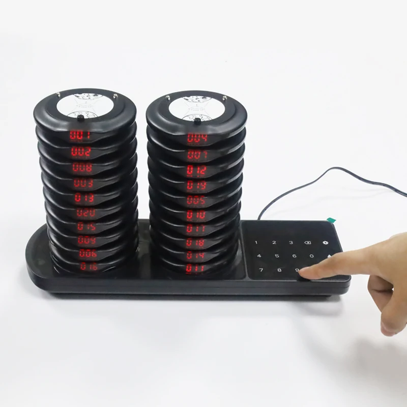 

Беспроводная пейджерная система ресторана, подставка для звонков, зуммеры, двойная зарядная база для кафе, церковной клиники, пищевой корт, грузовик для еды