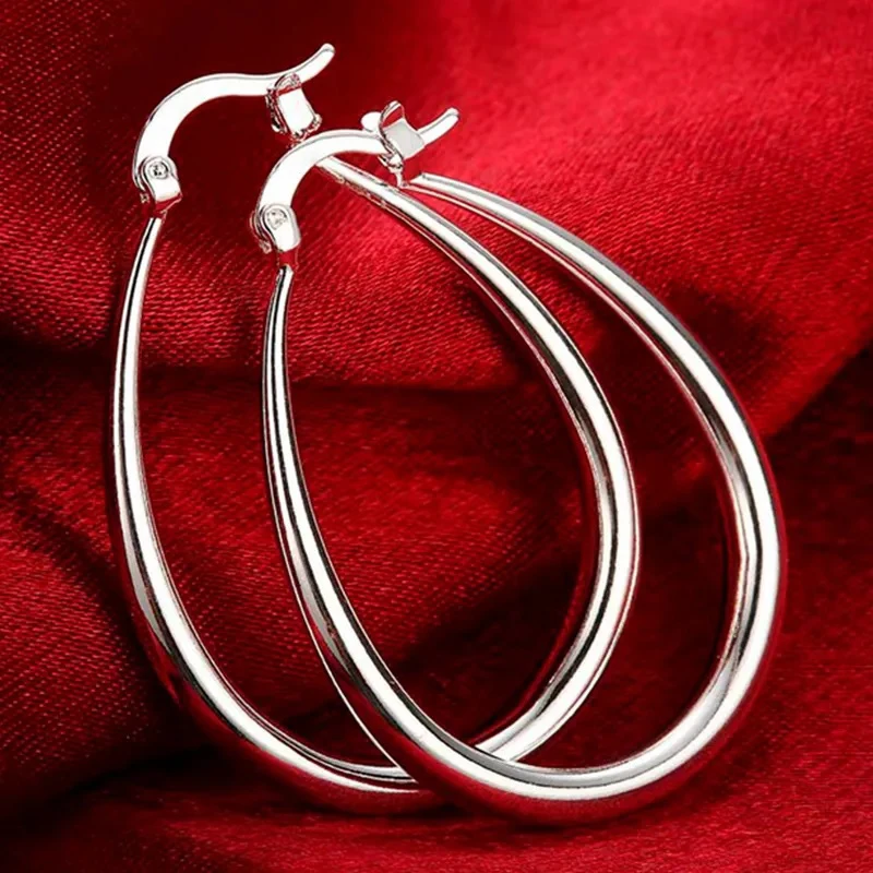 41MM 925 Sterling silver Smooth Circle Big Hoop Earrings For Women Fashion Party Wedding Jewelry Christmas Gifts