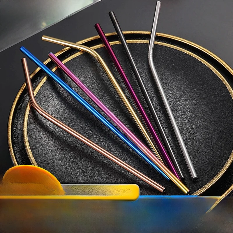 Gold Plated 304 Stainless Steel Straw Set Eco Friendly Beverage Coffee Pearl Milk Tea Insulated Cup Drinking Straw Environmen...