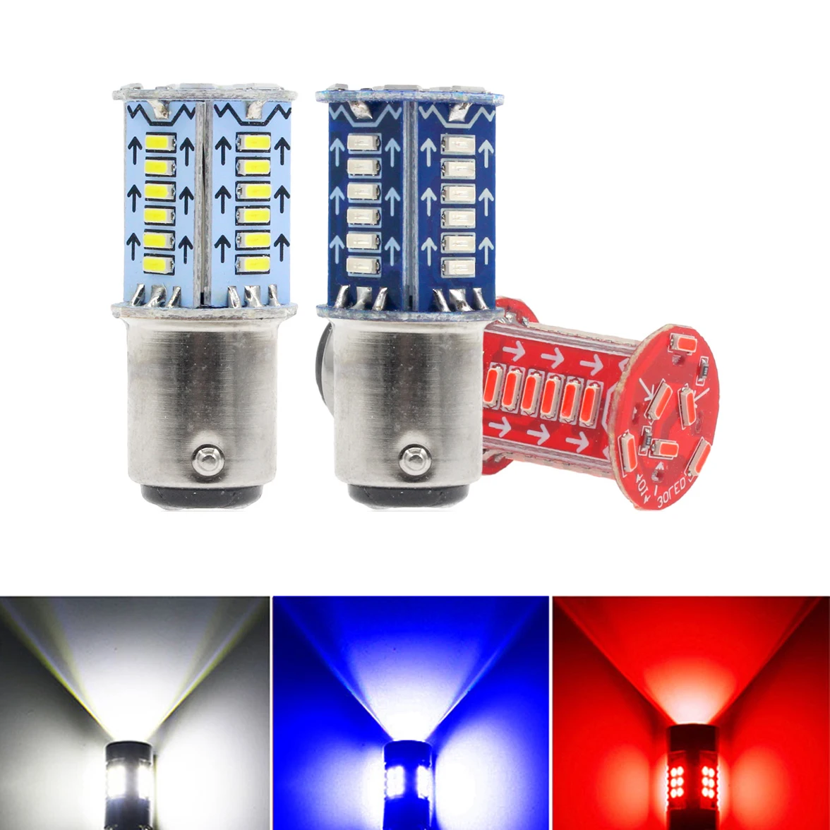 2 sztuk 1157 żarówki LED czerwony hamulec stroboskop & DRL płynącej 2-in-1 funkcje 4014 SMD BAY15D LED światło dla hamowania samochodu u nas państwo lampy DRL 12V P21/