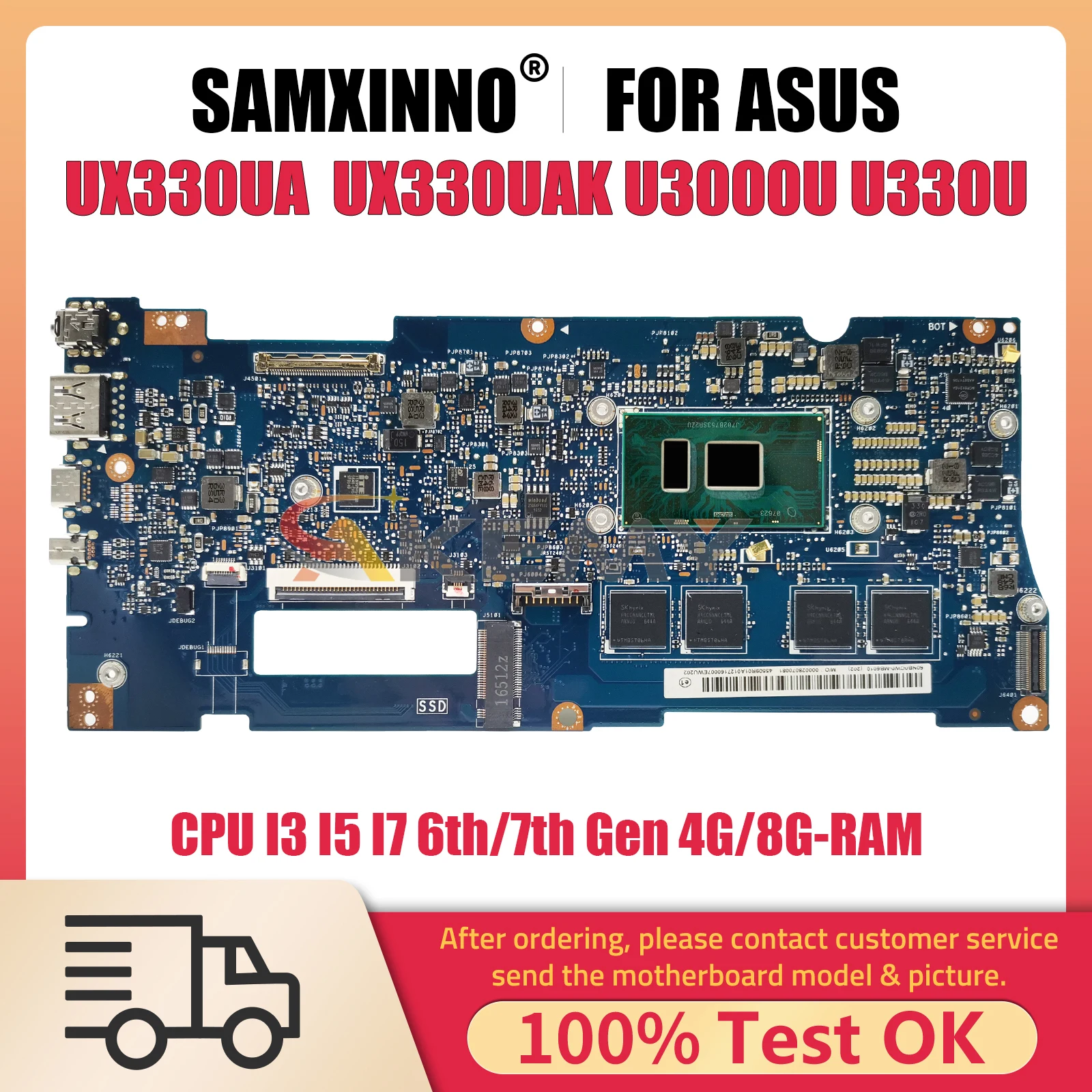 

UX330UA Notebook Mainboard For ASUS ZenBook U330UA UX330U UX330UAK U3000U Laptop Motherboard CPU I3 I5 I7 6th 7th Gen 4G 8G RAM