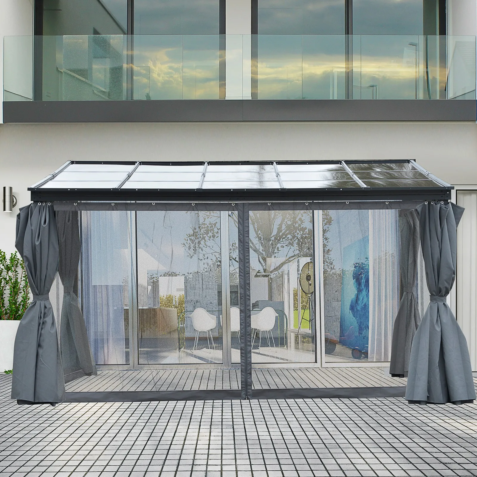 

Backyard Patio/Porch Outside Cabana w/ Durable Aluminum Roof & Netted Curtain