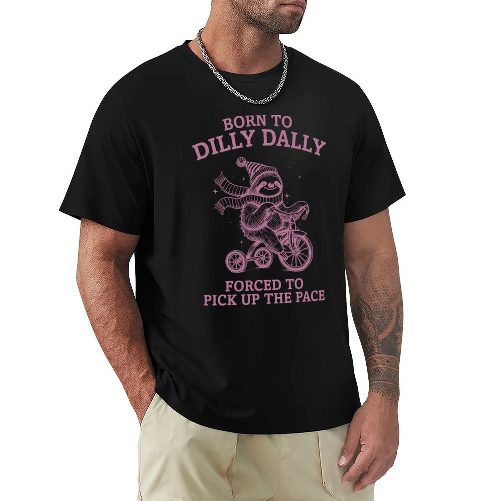 

Born to Dilly Dally Vintage Sloth Design Pink T-Shirt summer clothes custom shirt vintage blanks mens workout shirts