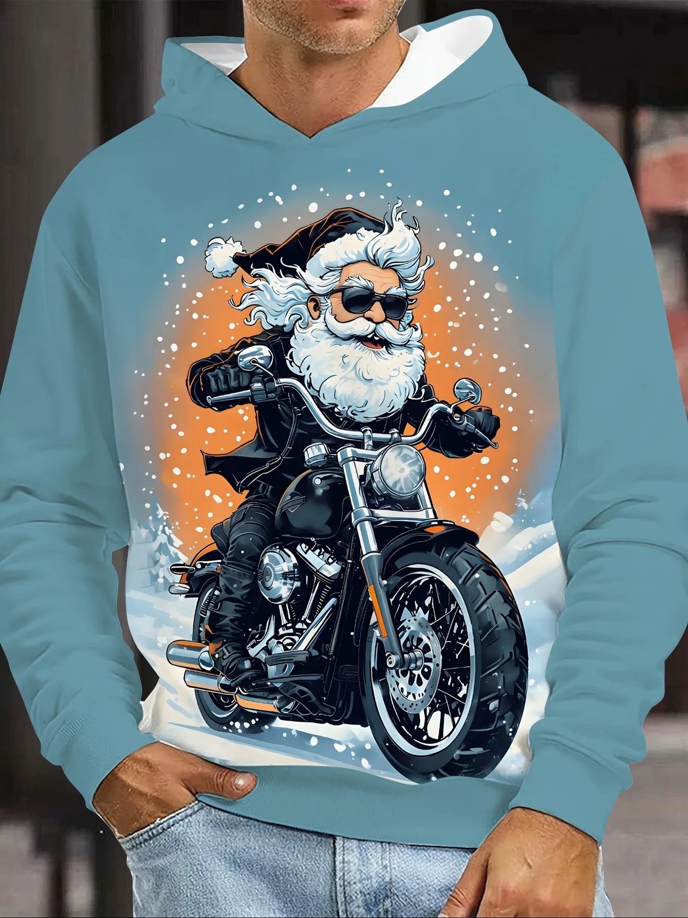

Santa Claus Rides Motorcycle Pattern Men's Hoodie Christmas Element Casual Pullover Outdoor Holiday Parties Fall/Winter Clothing