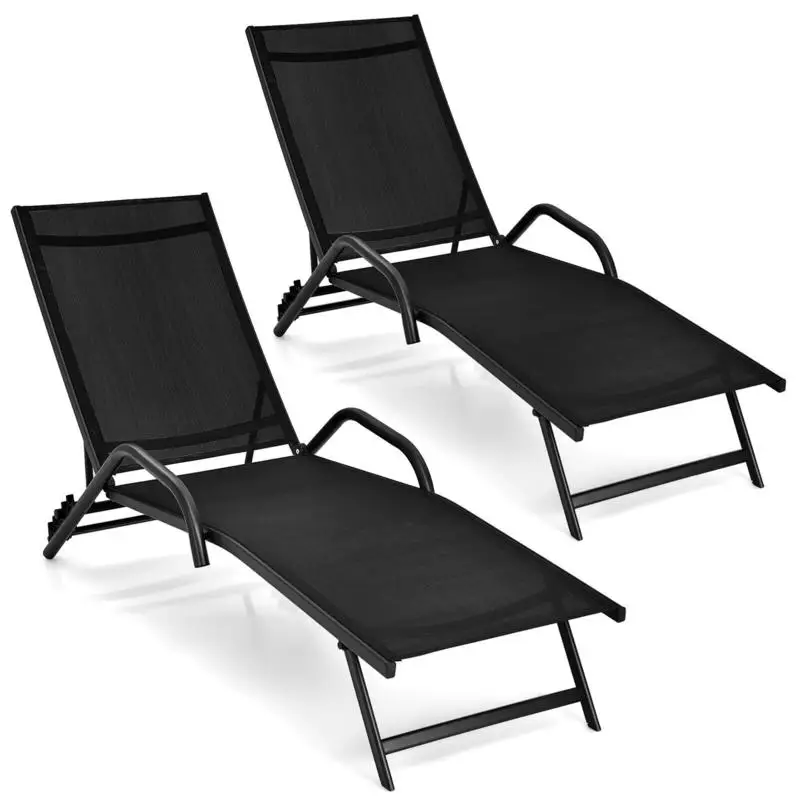 Lot de 2 chaises longues d'extérieur avec dossier réglable en 5 positions - Noir