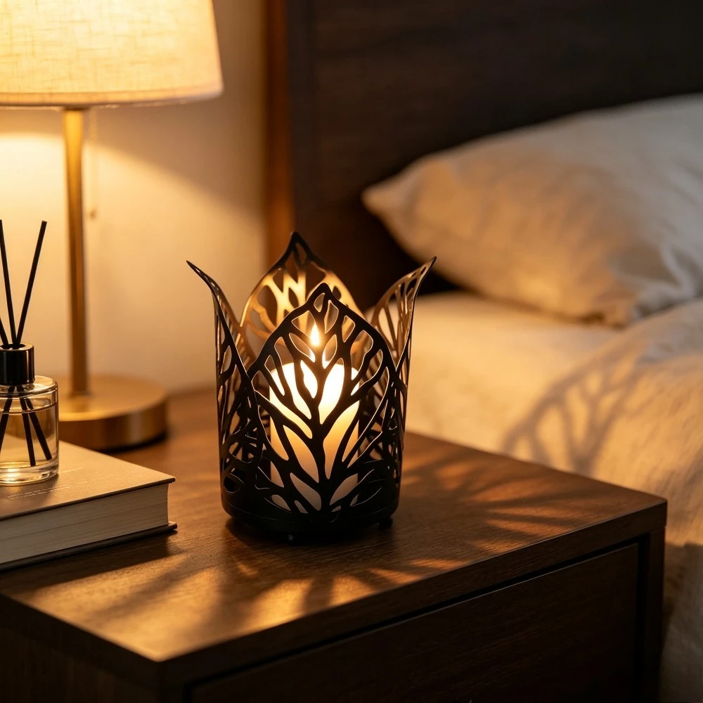 Vintage Hollow Leaf Crown Metal Candle Holder Black White Gold Tealight for Dining Table Home Party Decoration