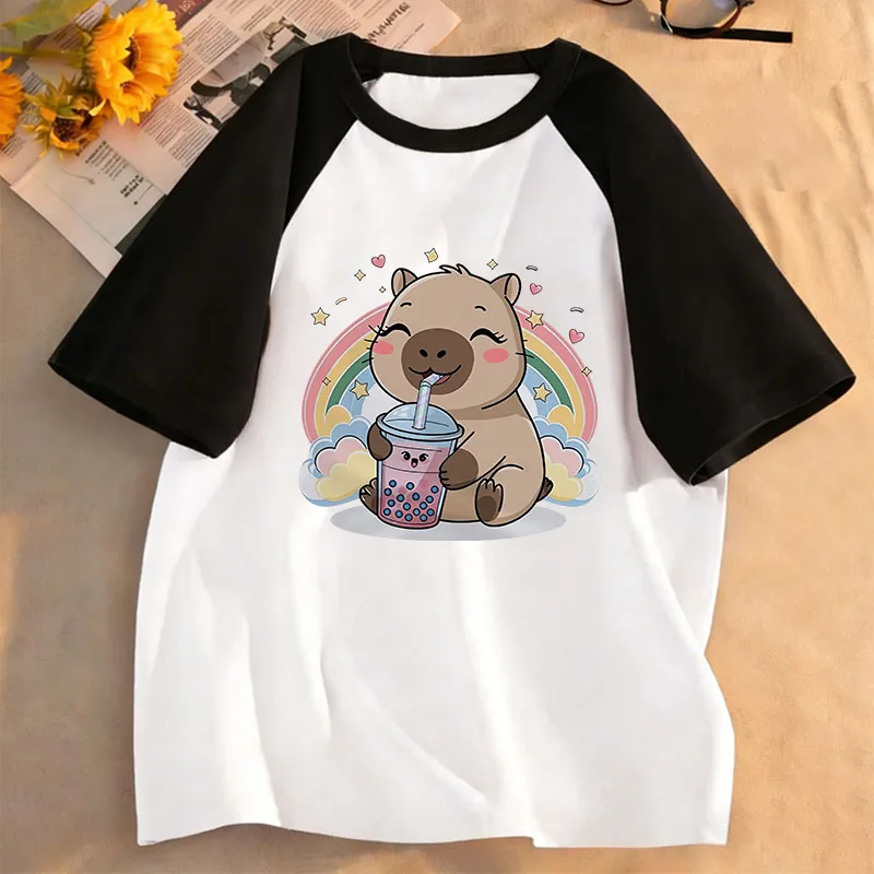 2026 Happy Capybara Lustige T-Shirts Manga Kinder T-Shirt Jungen Mädchen Sommer Frühling Lässiges Oberteil T-Shirt