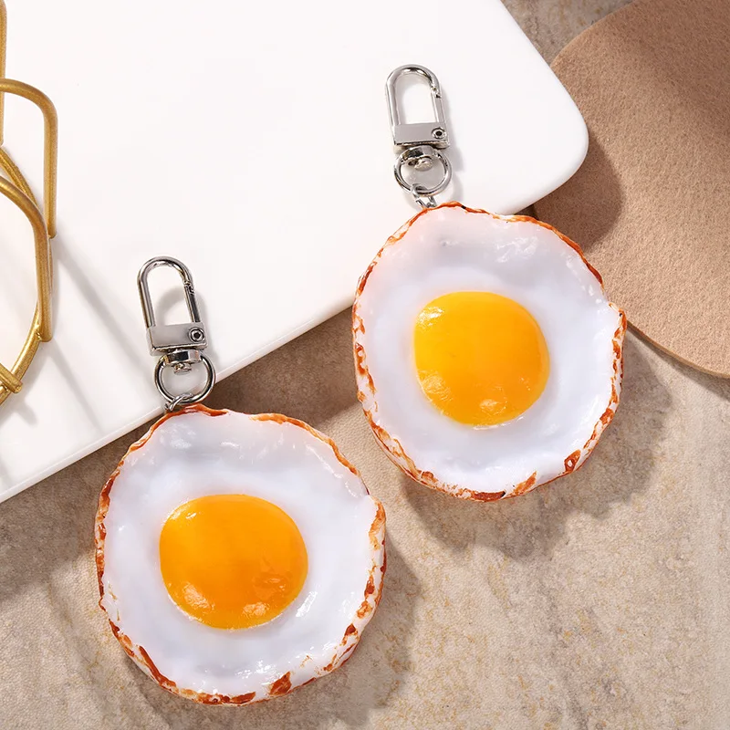 Simulated Poached Egg Keychain Western Breakfast Model Toys Creative Food Model Car Bag Pendant Photography Props Jewelry