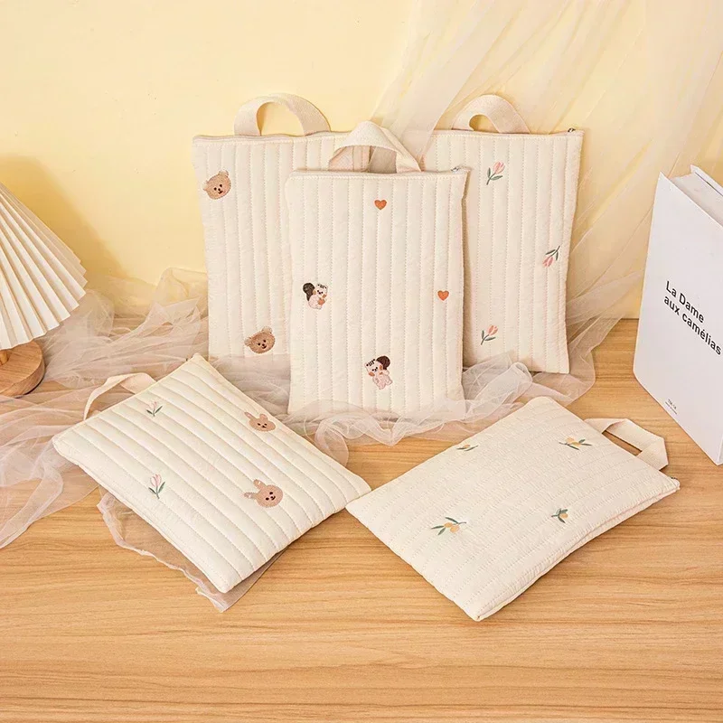 Korea's Ins Cute Bear Embroidery Mommy Bag Cotton Baby Diaper Bag Nappy Pouch Travel Stroller Storage Bags South Handbags Diaper