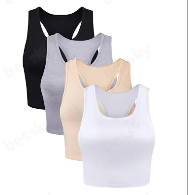 

4pcs Women Slim Fit Tank Top Sexy Solid Sleeveless U Neck Racer Back Style Wide Shoulder Straps Vest Comfortable Soft Sleepwear