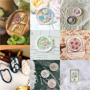 Bouquet series lacquer seal rose birchapple flower seal head multi-layer fine carving tulip relief cute DIY copper head stamp toy