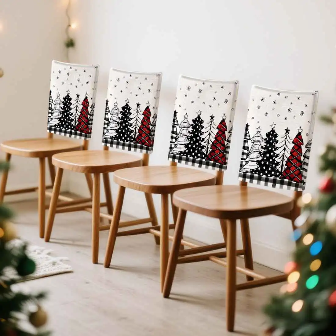 Christmas Tree Covers Chair Cover Slipcovers Set of 2/4/6 100% Polyester Dining Room Office Banquet Chair Protective Cover