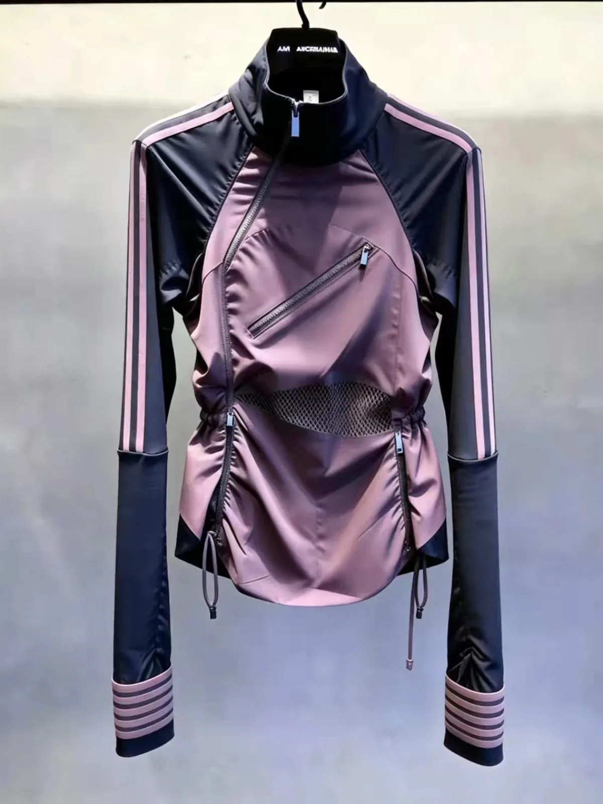 Fall Winter Casual Korean Style Zipper Drawstring Stand Collar Jacket Women's Fashionable Top Breathable Long Sleeve Shirt