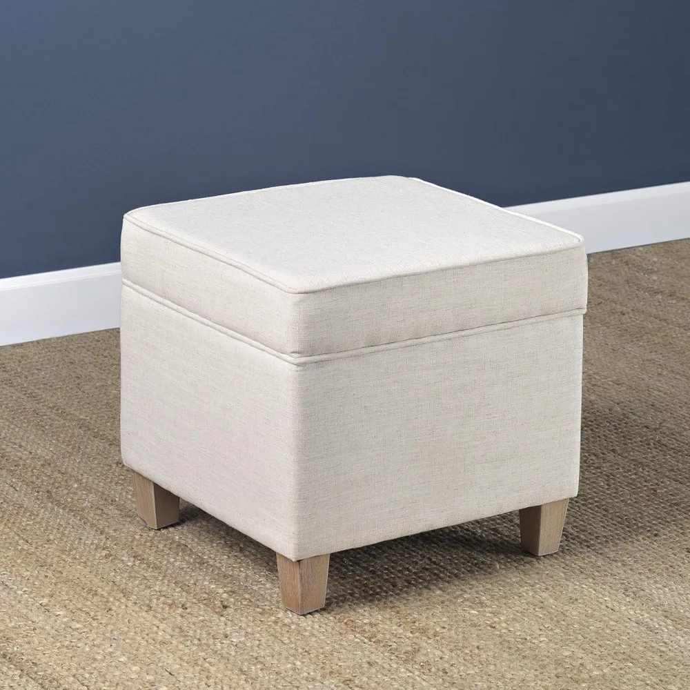 Classic Square Storage Footstool with Lid and Storage Function, Suitable for Living Rooms and Bedrooms, Woven in Cream Color