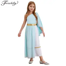 Kids Girls Ancient Greek Princess Costumes Halloween Carnival Cosplay Fancy Dress Up Roman Goddesses Toga Dress Egypt Robe