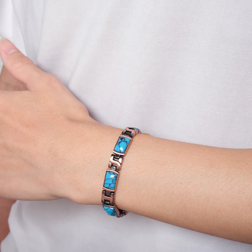 Magnetic Bracelets for Women copper Bracelets Turquoise Magnetic Therapy Bracelets Jewelry Gift with Adjustable size tool