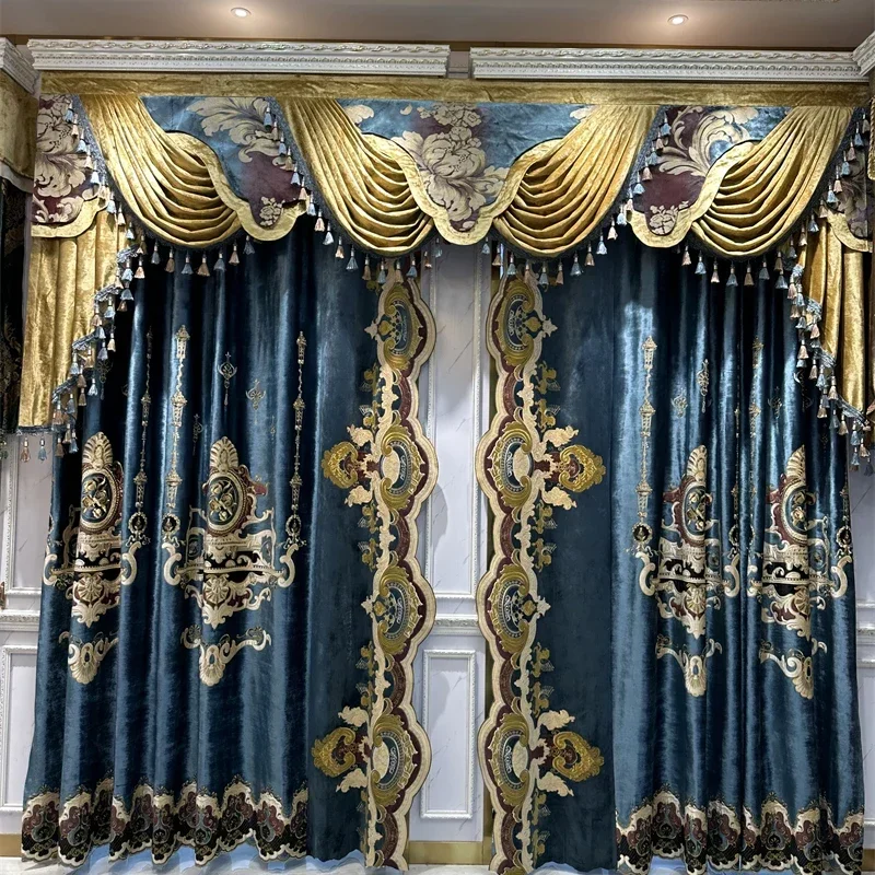 

European Top Luxury Embroidered Velvet High Quality Elegant Window Curtains for Living Dining Room Bedroom Villa Study Home