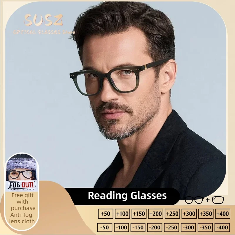 

SUSZ Men's Square FullRim Eyeglasses Ultralight Everyday Wear Anti Blue Light UV400 Anti Glare Scratch Resistant HD Professional