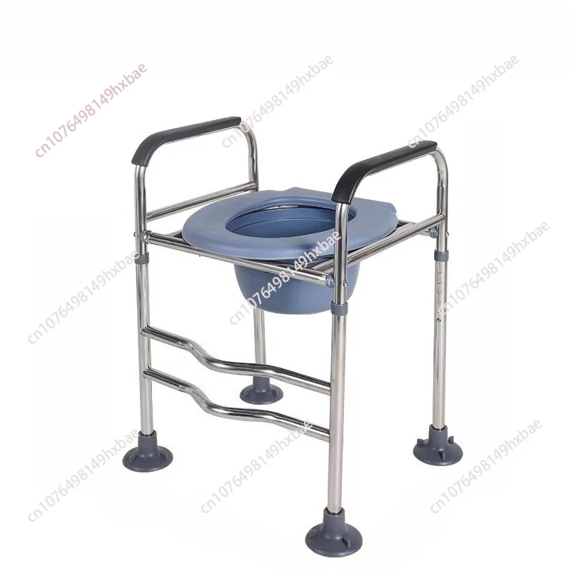 Stainless Steel Reinforced Toilet Chair Elderly Commode Stool Portable Toilet Seat Adjustable Height Bathroom Safety Frame