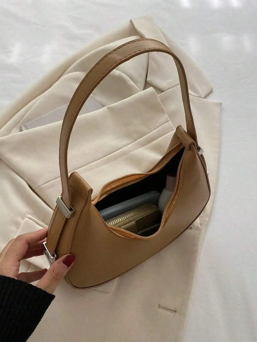 

Women Minimalist Solid Color Hobo Bag Small Shoulder Handbag