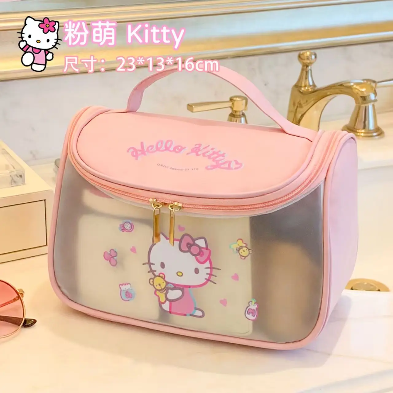 Sanrio kitty cat transparent pvc handbag high-value portable versatile printed handbag large capacity lightweight shopping bag