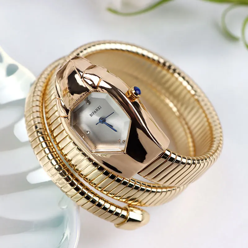 Quartz Watch Women's Silver Classic Snake Shape AAA Elegant Watch Mid Ancient Fashionable High Grade Women's Watch Ladies Watch