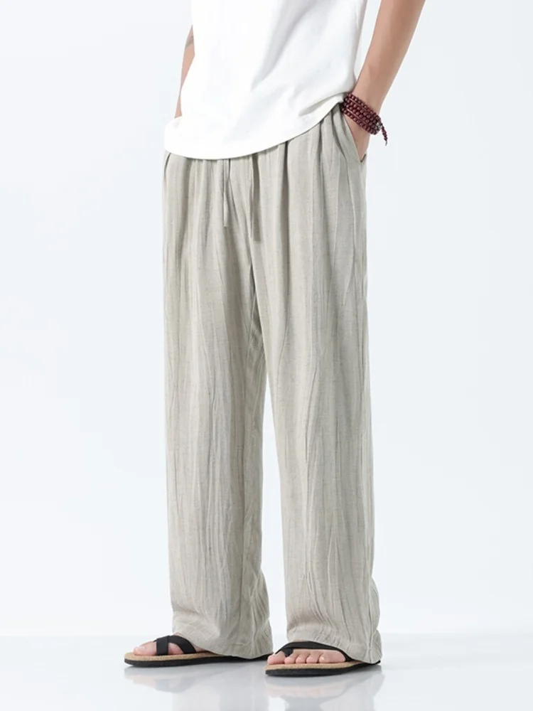 

Мужские летние тонкие льняные брюки с широкими штанинами, прямого кроя, свободные, из хлопка и льна, дышащие, комфортные, повседневные прямые брюки