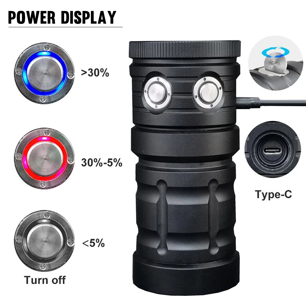 Asafee 100M Deep Diving Underwater Flashlight 120 Degree Luminous Fill Light Rechargeable Waterproof Lamp Dual Switch 3 Mode